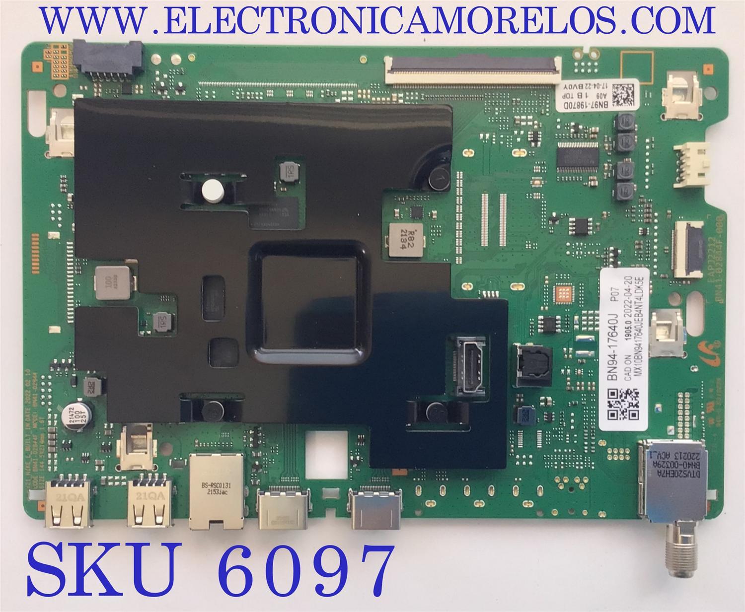MAIN PARA SMART TV SAMSUNG 4K RESOLUCION (3840 x 2160) UHD / NUMERO DE PARTE BN94-17640J / BN41-02844F / BN9417640J / 17640J / BN97-19870D / PANEL CY-SA065HGXV1H / DISPLAY BN96-53882A / BN9653882A / MODELO UN65AU8000BXZA 